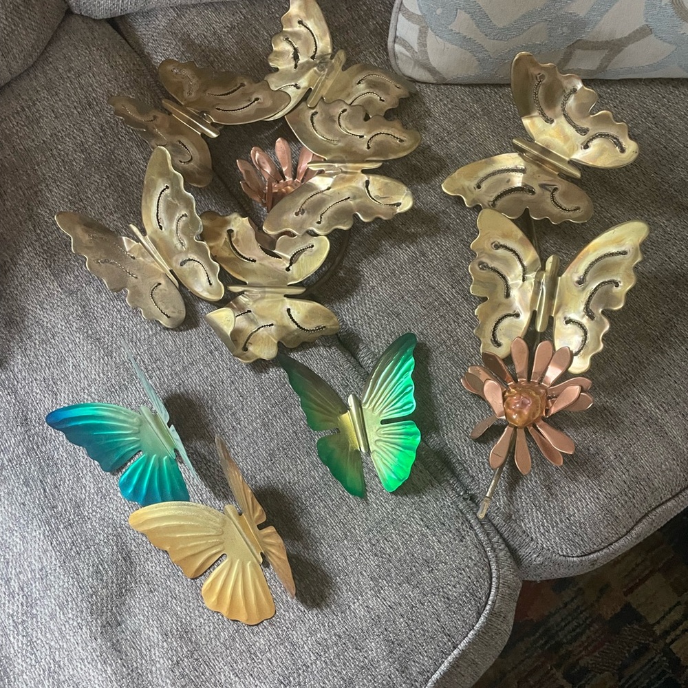 Vintage Gold and Blue Butterfly Art Wall Decor